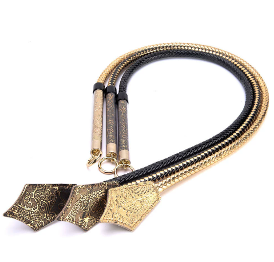 Woven leather flogger whip