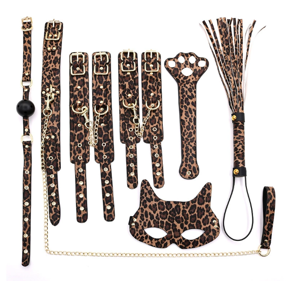 Leopard-print blindfold and handcuffs bondage kit
