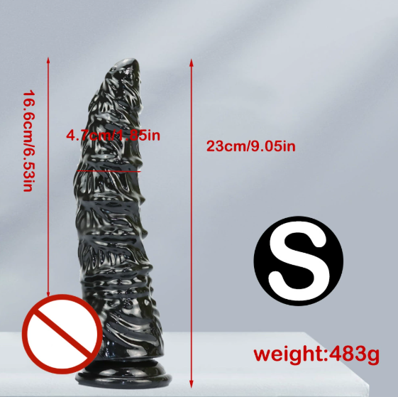 Extra-long thick silicone anal dildo with spiral threaded shaft