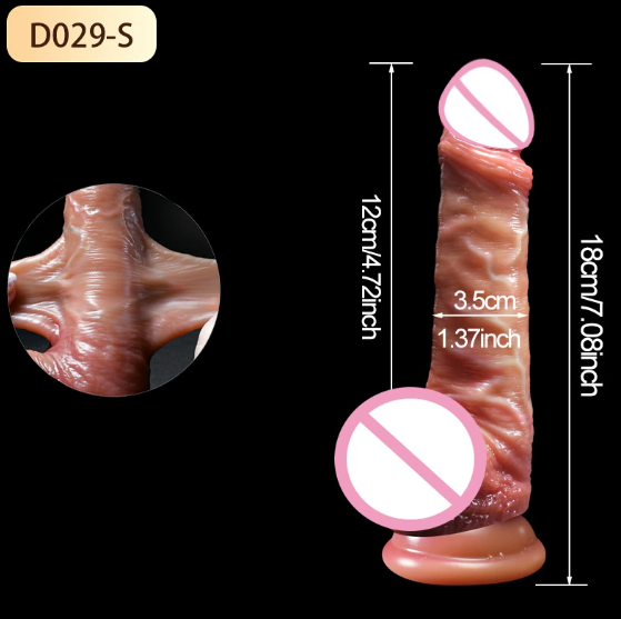 Realistic silicone dildo with movable foreskin and round suction cup base