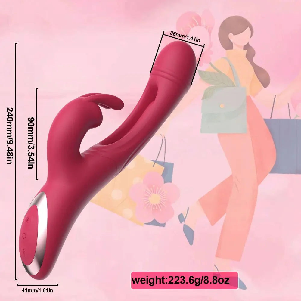 G-spot rabbit vibrator shown in full front view with dual stimulator