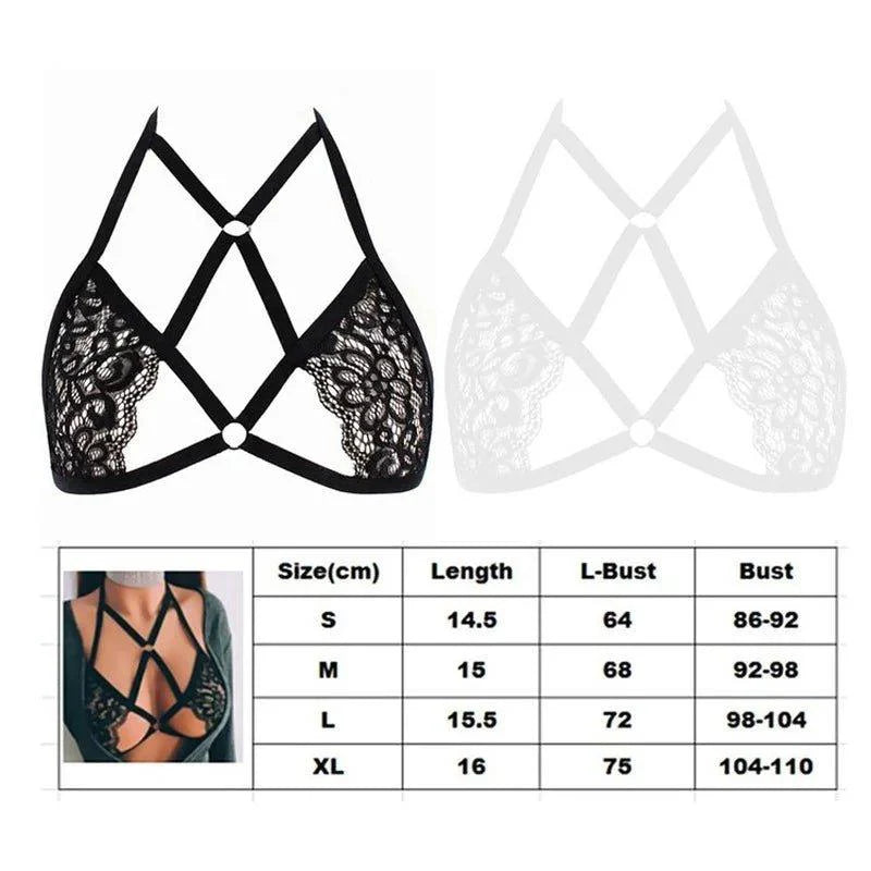 Detailed view of sheer lace hollow pattern on bra