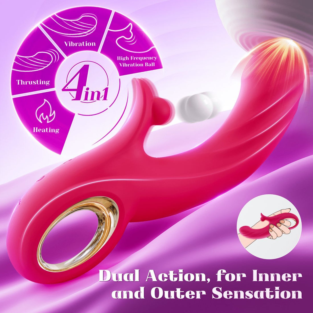 Animated view of heating and high-frequency clitoral vibrator showing vibration effect
