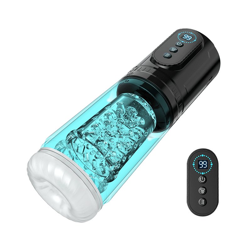 HURRICANE 2 male sex toy shown in full front view with clear sleeve