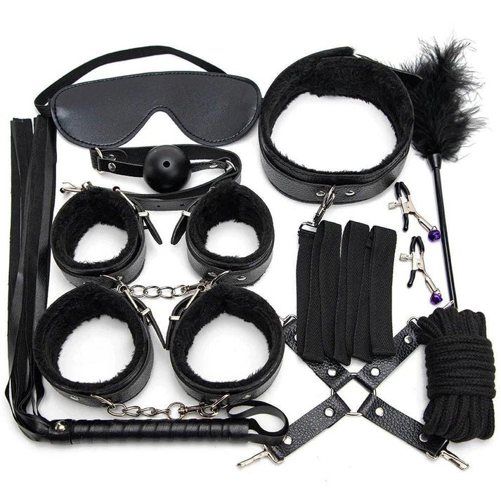 Leather BDSM Kit Bondage Set Adult Toys Sex Games Handcuffs Whip sm Sex Toy — view 4