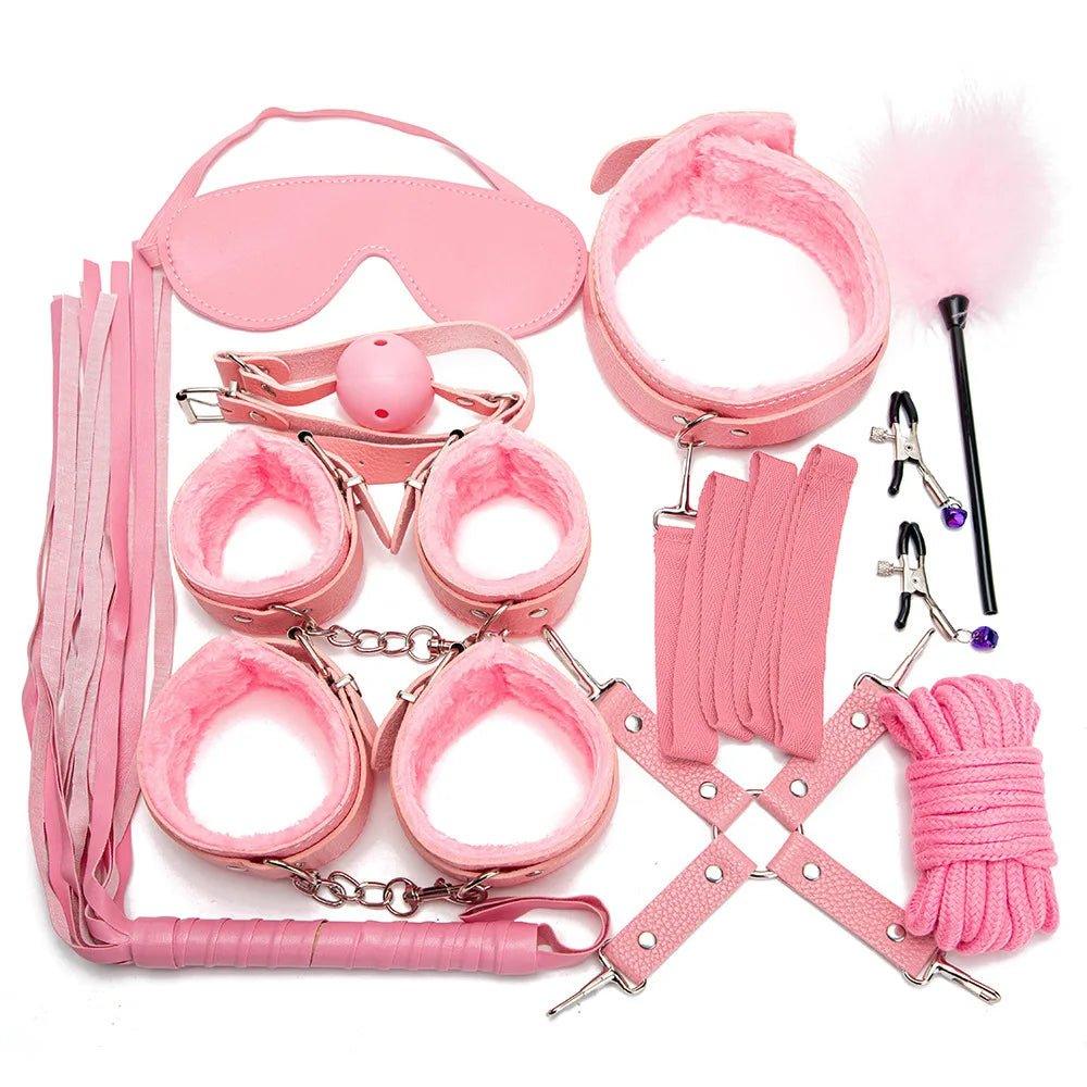 Leather BDSM Kit Bondage Set Sex Games Handcuffs Whip sm - alternate view