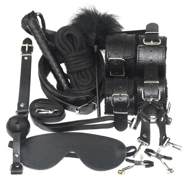 Leather BDSM Kit Bondage Set Adult Toys Sex Games Handcuffs Whip sm Sex Toy — view 6