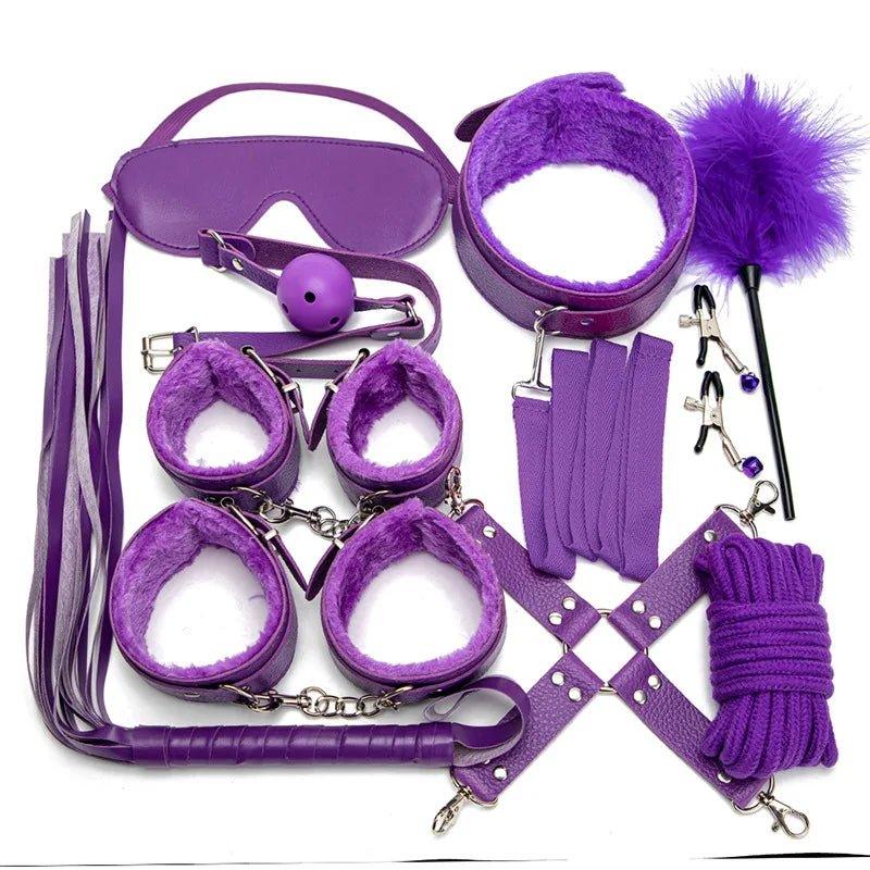 Leather BDSM Kit Bondage Set Sex Games Handcuffs Whip sm - gallery view