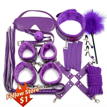 Leather BDSM Kit Bondage Set Sex Games Handcuffs Whip sm - product image
