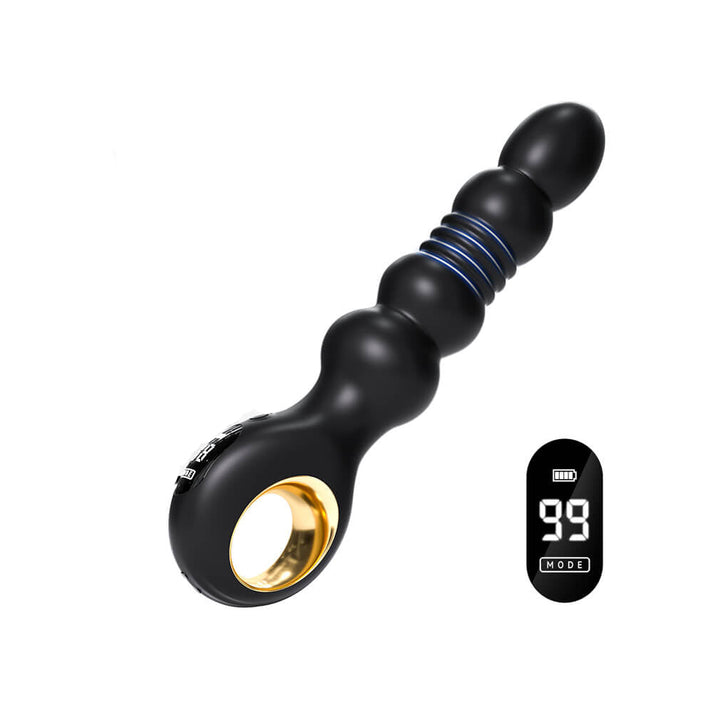 Silicone beaded anal vibrator with thrusting shaft and LED display