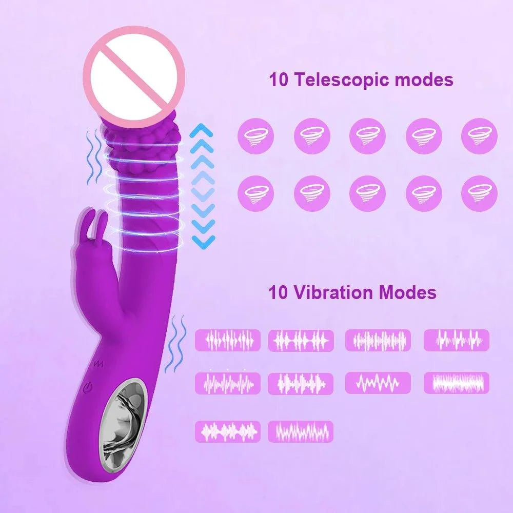 Powerful rabbit vibrator shown in full front view with dual stimulators