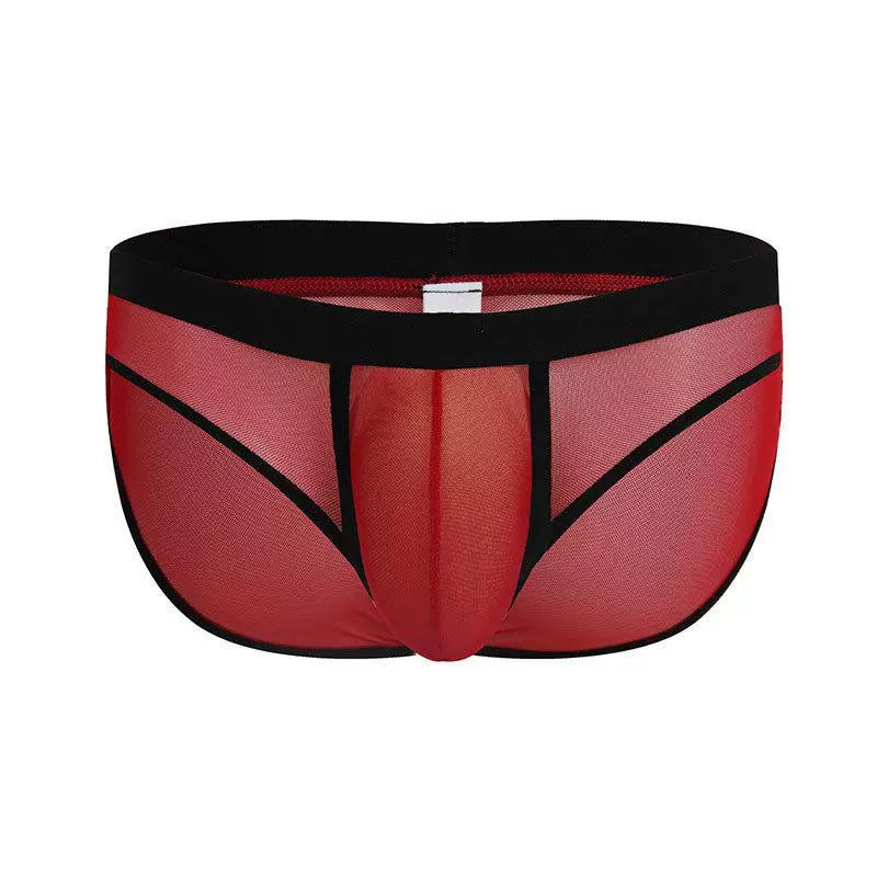 Summer Men's Underwear Briefs Nylon Low Waist Breathable Thin Transparent Mesh Sexy U-shaped Large Pouch Design — view 2