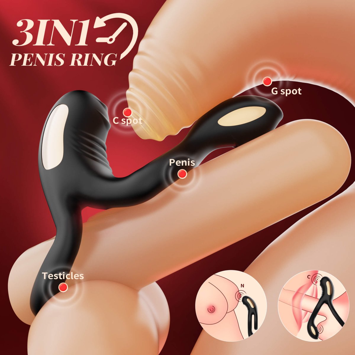 Ryden|multi Stimulation Vibration Penis Ring with Double - detail view