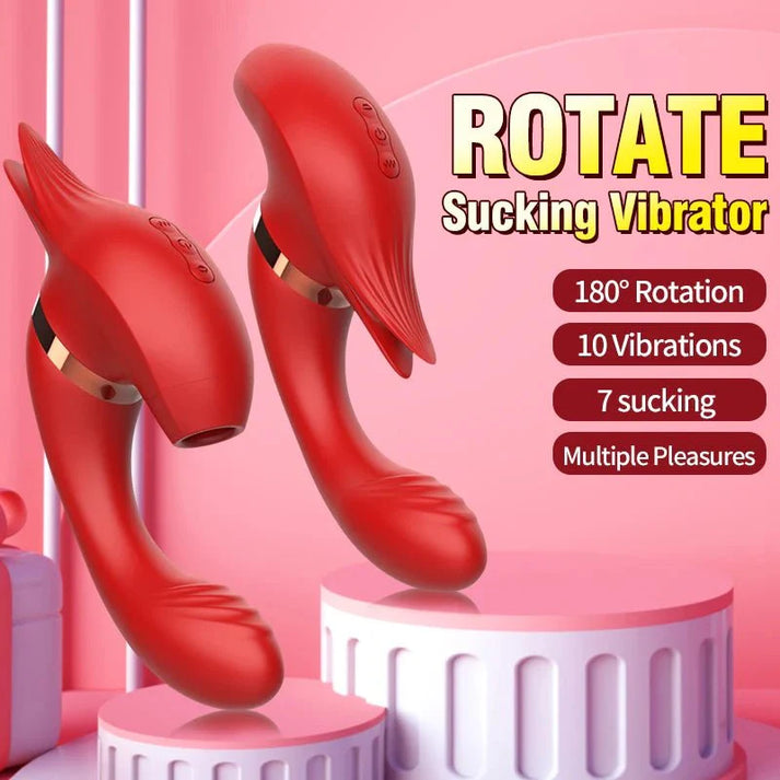 Three vibrator styles side by side with tongue licking, suction and slapping heads