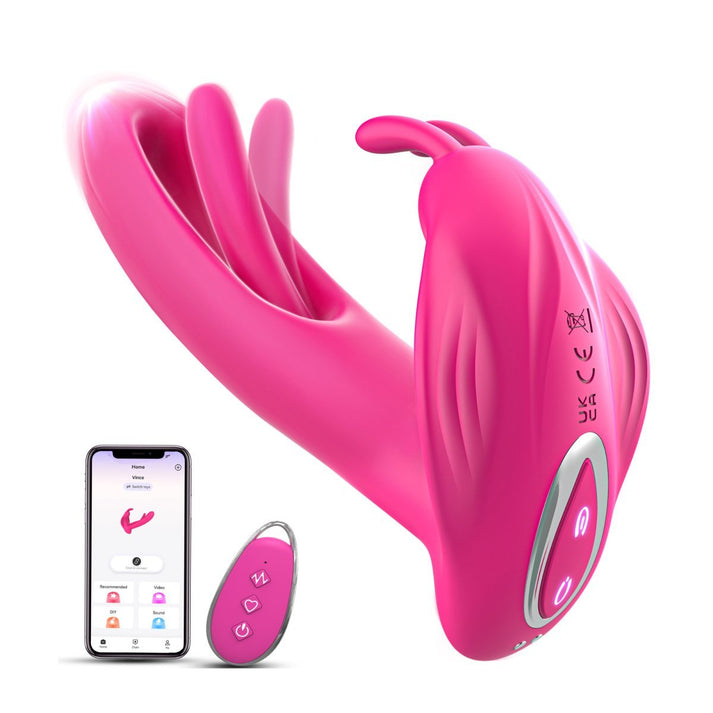 Wearable hollow-design vibrator with rabbit ears for clitoral and G-spot stimulation